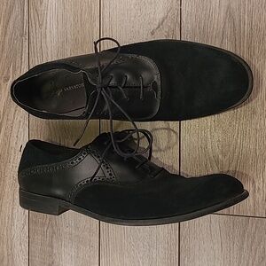 JOHN VARVATOS Buck‎ Saddle Black Leather Suede Sz 10 M Lace Up Dress Shoes